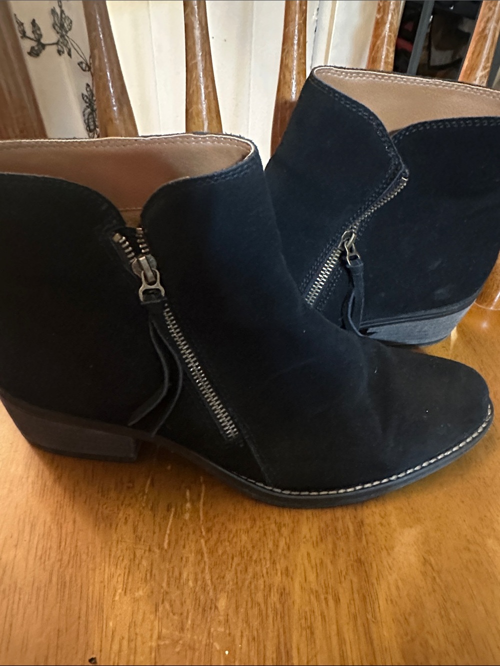 White Mountain Black Suede Ankle Booties with Side Zipper